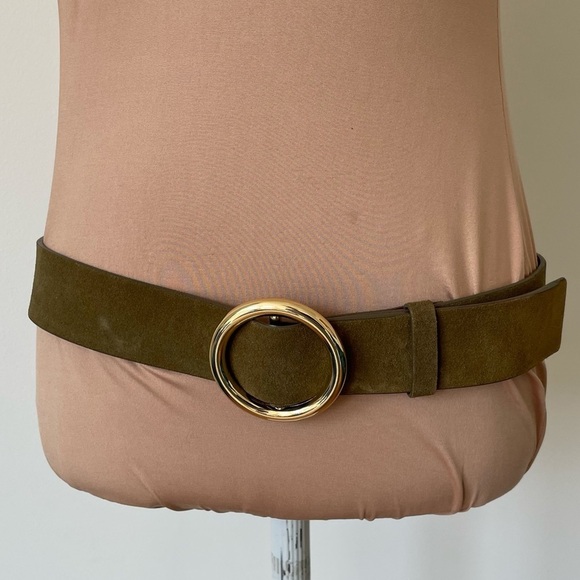Frame Cargo Green Suede Gold Hardware Adjustable O Ring Belt LWBT0065 Sz Medium - Picture 2 of 10